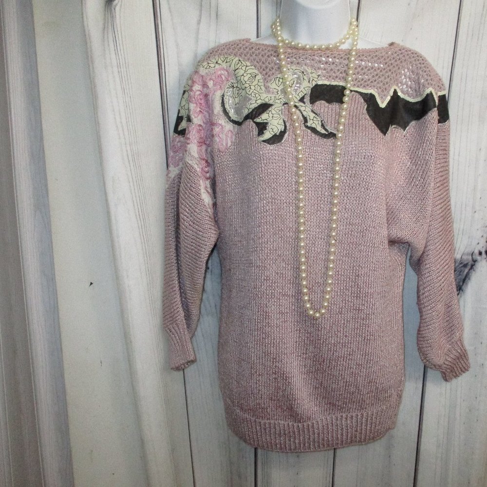 Vintage leather and lace crochet sweater cottage core
